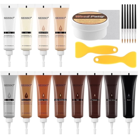 SEISSO Wood Putty Filler Hardwood Laminate Floor Repair Kit 13 Colors Wood Stain 0.7 oz Each Paint