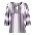 thumbnail image 4 of Purcolt 3/4 Length Sleeve Shirts for Women Dressy Casual Stripes Button V Neck Blouses Comfort Loose Fit Layered Tunic Tops Loungewear with Pockets, 4 of 9