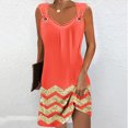 thumbnail image 2 of Annhoo Robe d'Été Tendance pour Femmes, Imprimée, Col en V, Sans Manches, Mini, Décontractée, Plage, Vacances, Robe Courte, 2 of 5
