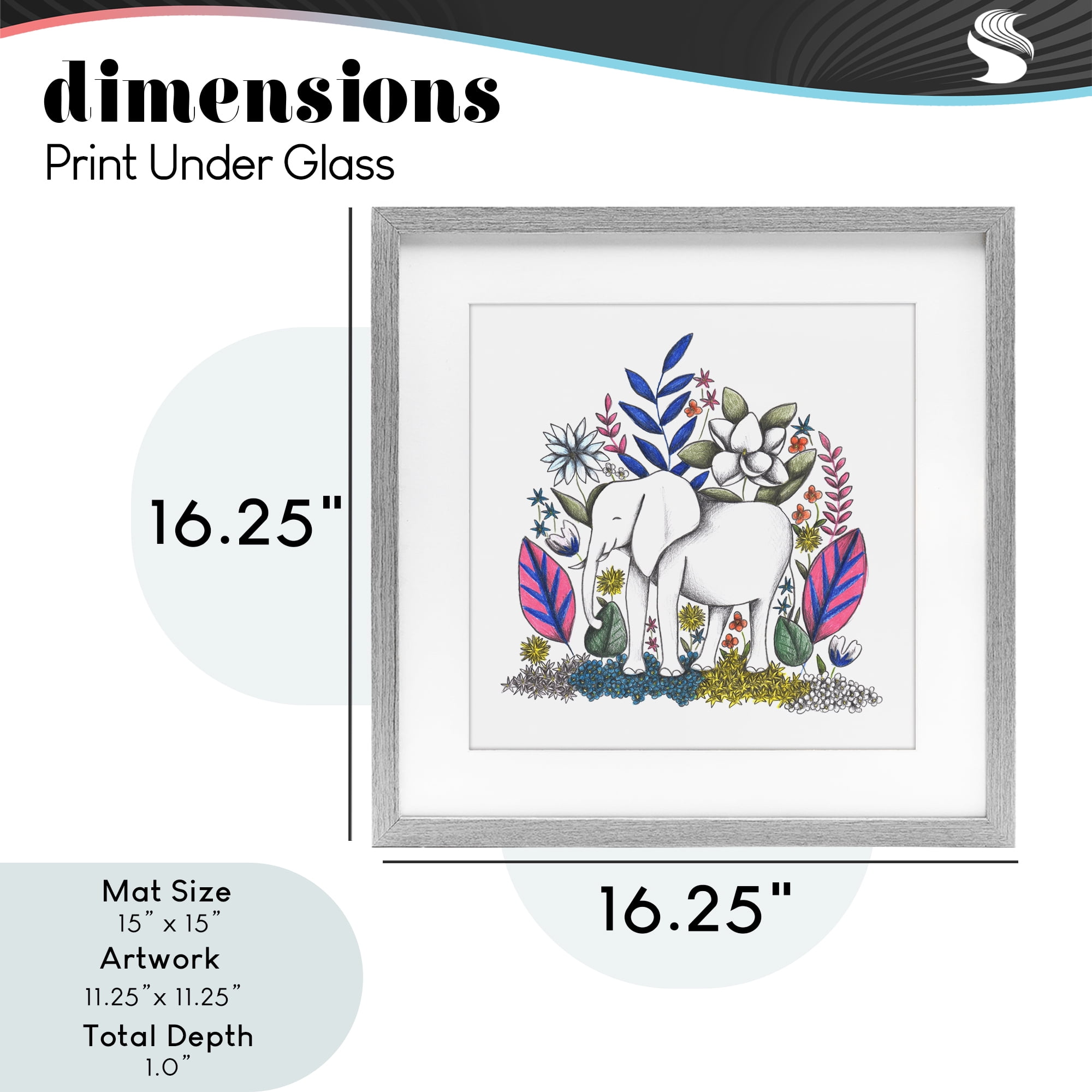 Elephant in Midst of Flowers Gray Framed Print Under Glass, design by Cecilia Battaini