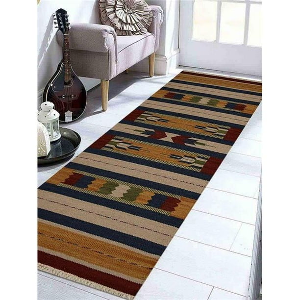 2 ft. 6 in. x 12 ft. Hand Weave Kelim Wool Runner Rug, Multicolor