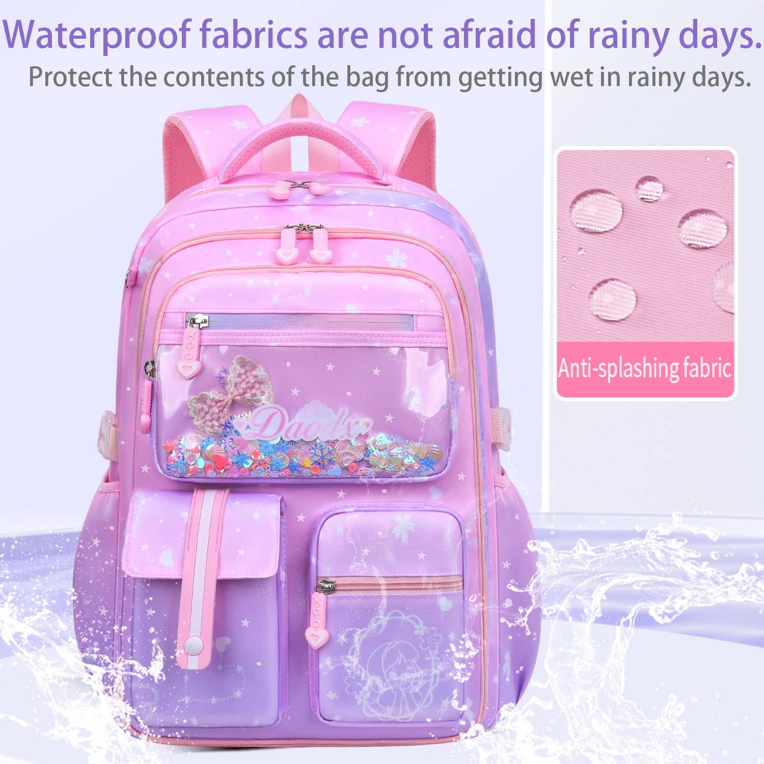 Gmdisc School Backpacks for Girls, Kids Lightweight Fashion School Bag Waterproof School Bookbags Gifts-Purple