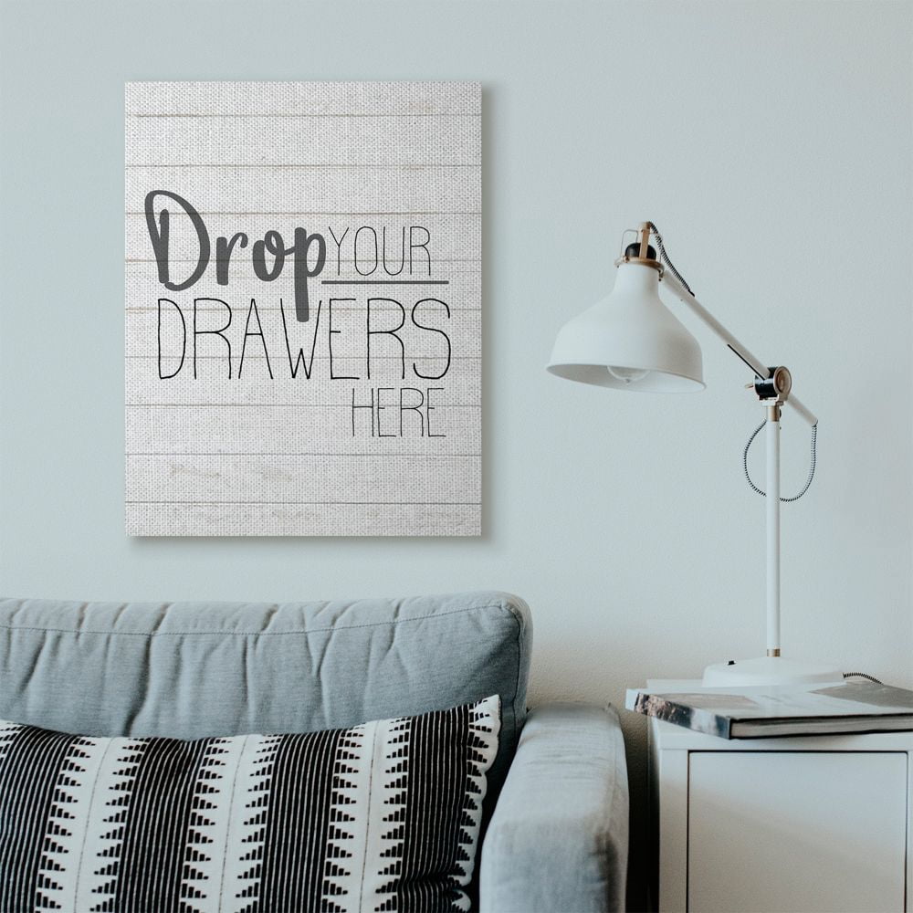 Stupell Industries Drop Your Drawers Bathroom Laundry Black And White Design Canvas Wall Art by Kimberly Allen
