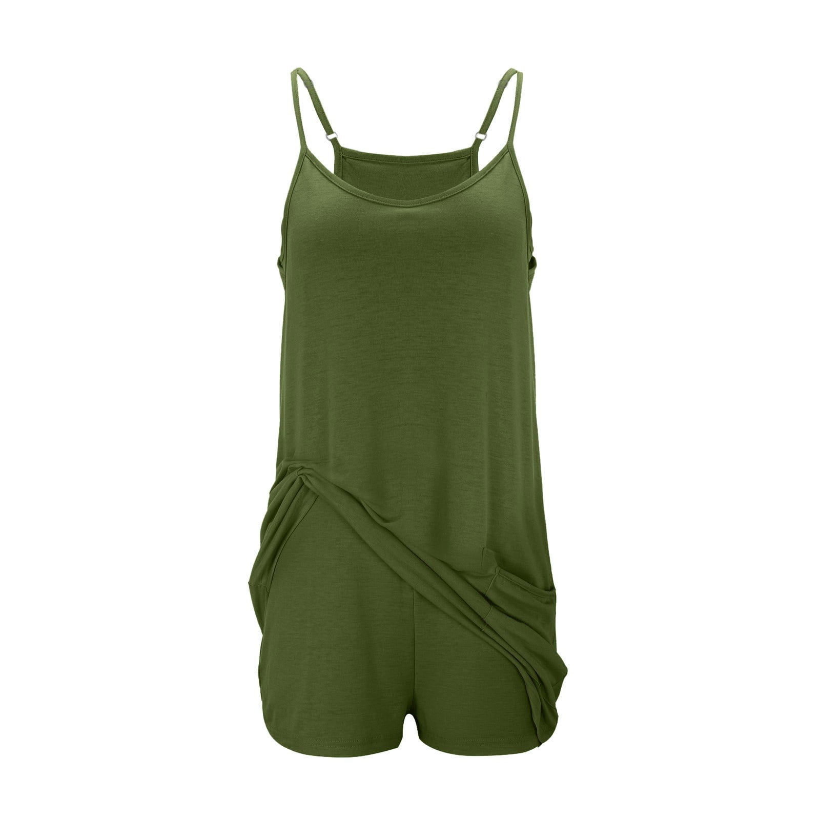 BLVB Womens Athletic Dress Mini Dress Built in Shorts Summer Workout Romper Dress Sleeveless Spaghetti Straps Trendy Outfit