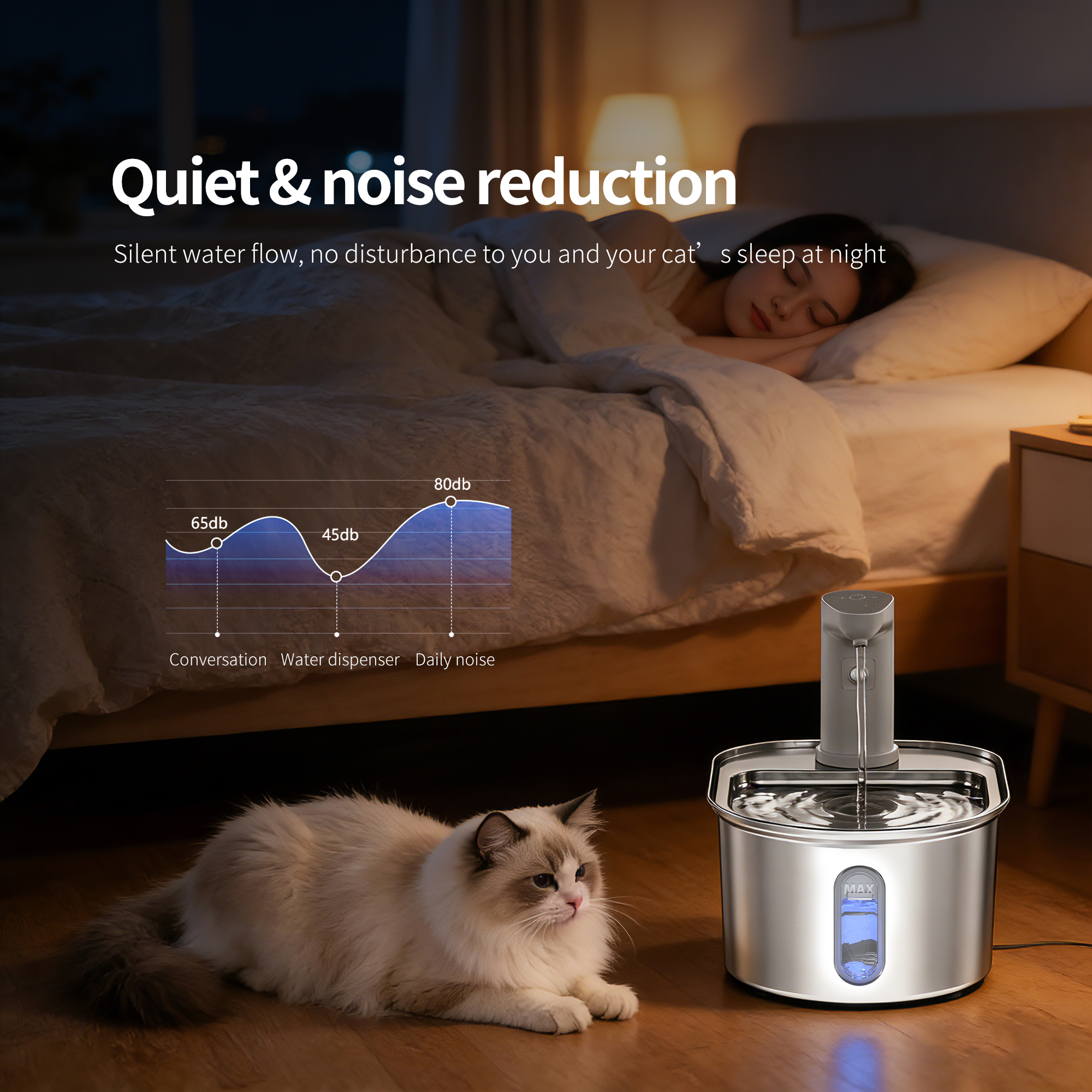 Stainless Steel Cat Water Fountain-Wireless Pet Water Fountain Battery Operated,108oz/3.2L, Automatic Water Dispenser for Dogs with Quiet Pump,Easy Clean BPA (Silver, Routine)