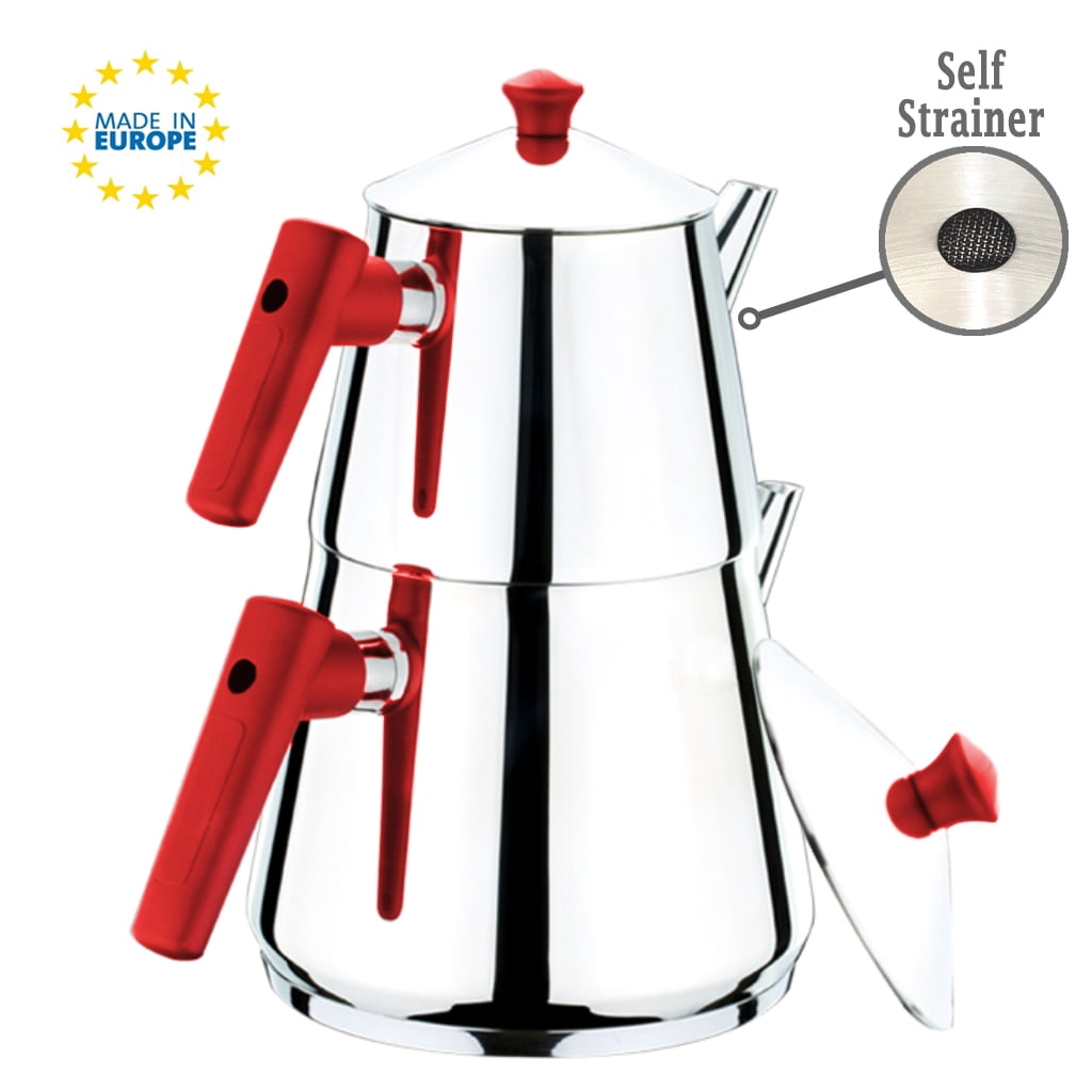 Turkish Double Tea Pot Set, StainlessSteel SelfStrained Samovar Style