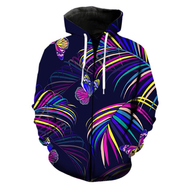 Sudadera con capucha y cremallera para hombre, diseño de mariposa de dibujos animados, estilo hip hop, informal, de gran tamaño, estilo Harajuku, con capucha, unisex, con estampado 3D, para primavera