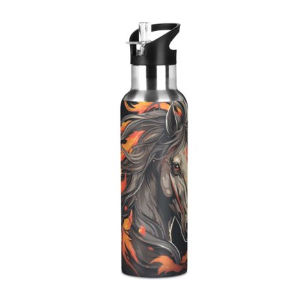 ALAZA Cool Horse Water Bottle Insulated Flask Stainless Steel Straw Lid 20 oz