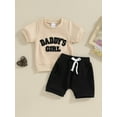 thumbnail image 3 of Elippeo Baby Girl 2Pcs Spring Outfits 0-3 Years Fuzzy Letter Embroidery Short Sleeve Tops + Shorts Set Toddler Clothes, 3 of 10