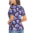 thumbnail image 3 of Vsdgher cool flower Skull Women Shirts V Neck Short Sleeve Tops T-Shirt Basic Tees, S to 3XLXX-Large, 3 of 5
