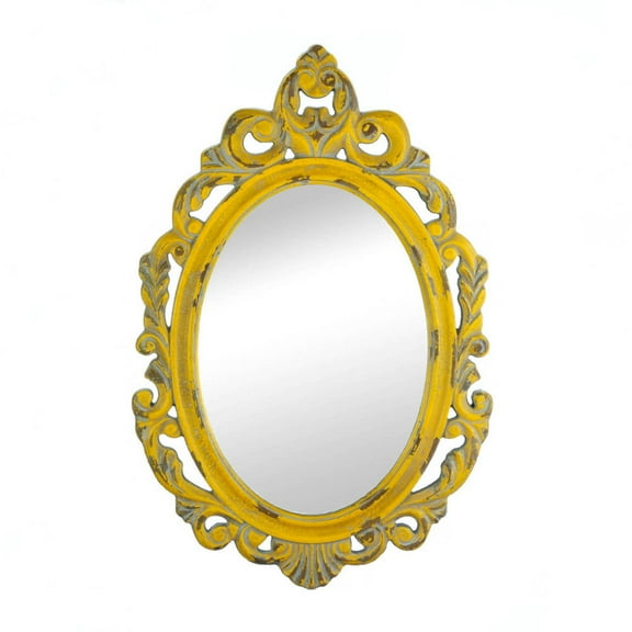 Home Decorative Distressed Vintage-Look Ornate Yellow Mirror