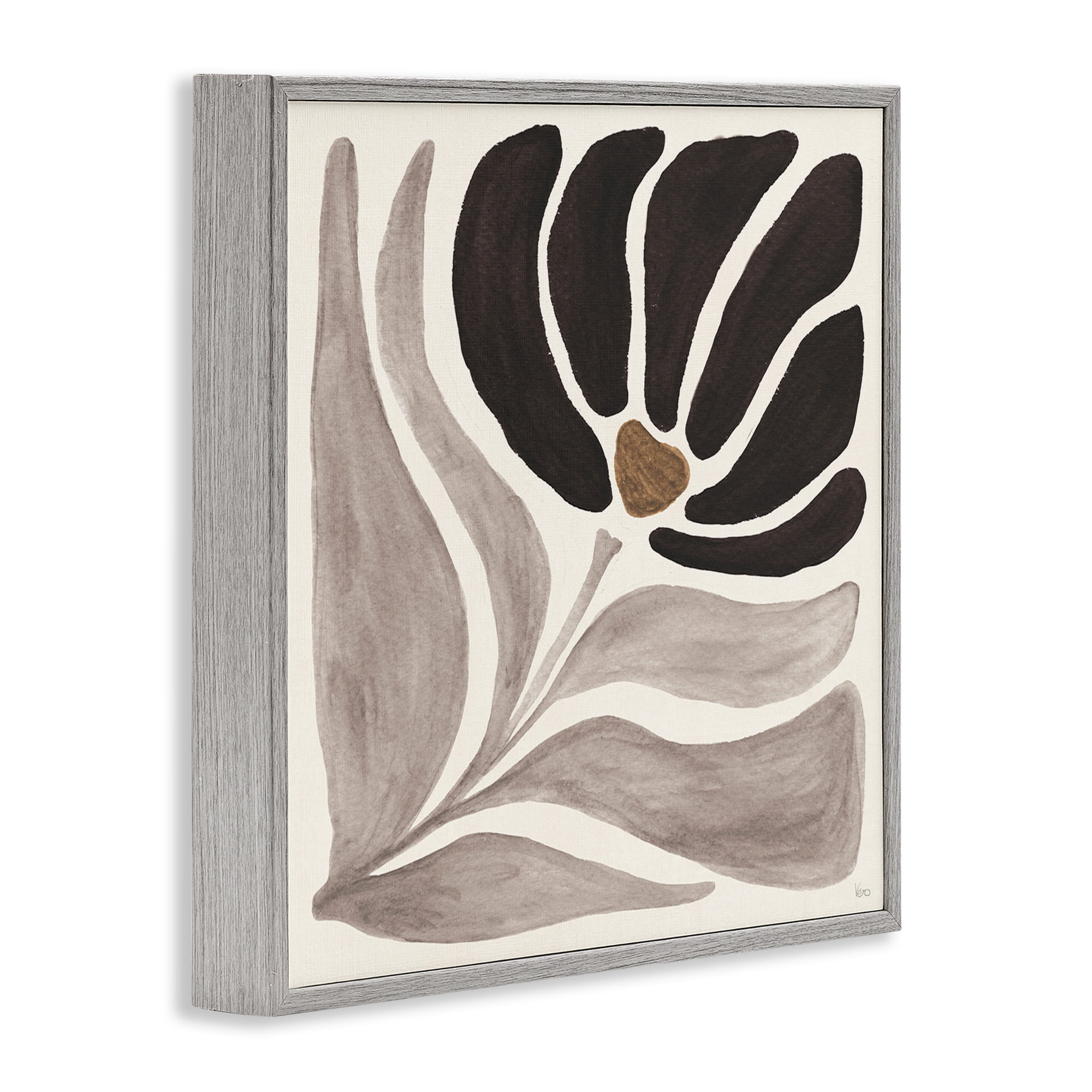 Stupell Industries Modern Neutral Bloom Botanical & Floral Painting Gray Framed Art Print Wall Art, 12 x 12