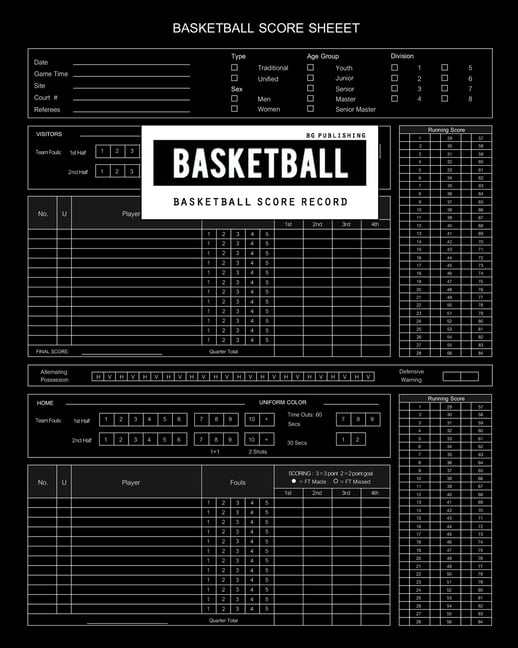 BG Publishing Basketball Score Record Basketball Scoring Game Sheet
