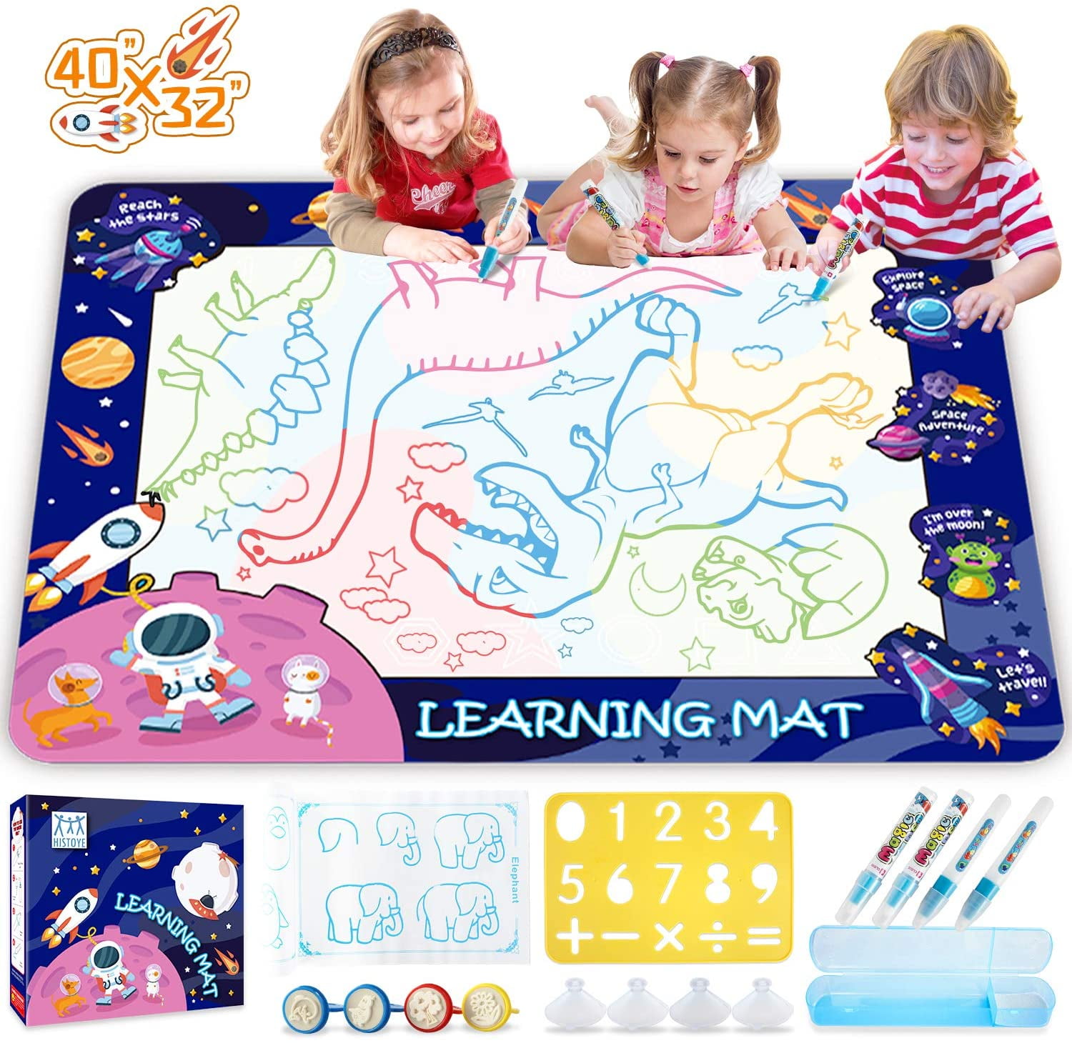 40 x 32 Aqua Magic Water Doodle Mat 5 Magic Water Pens and Drawing Accessories Theefun Water Drawing Mat Toddlers Painting Board Writing Mat with 6 Magic Stamps