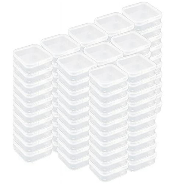 Caja de plástico transparente para guardar artículos pequeños, cuadrada, con tapas (4,5 x 4,5 x 2 cm), paquete de 100