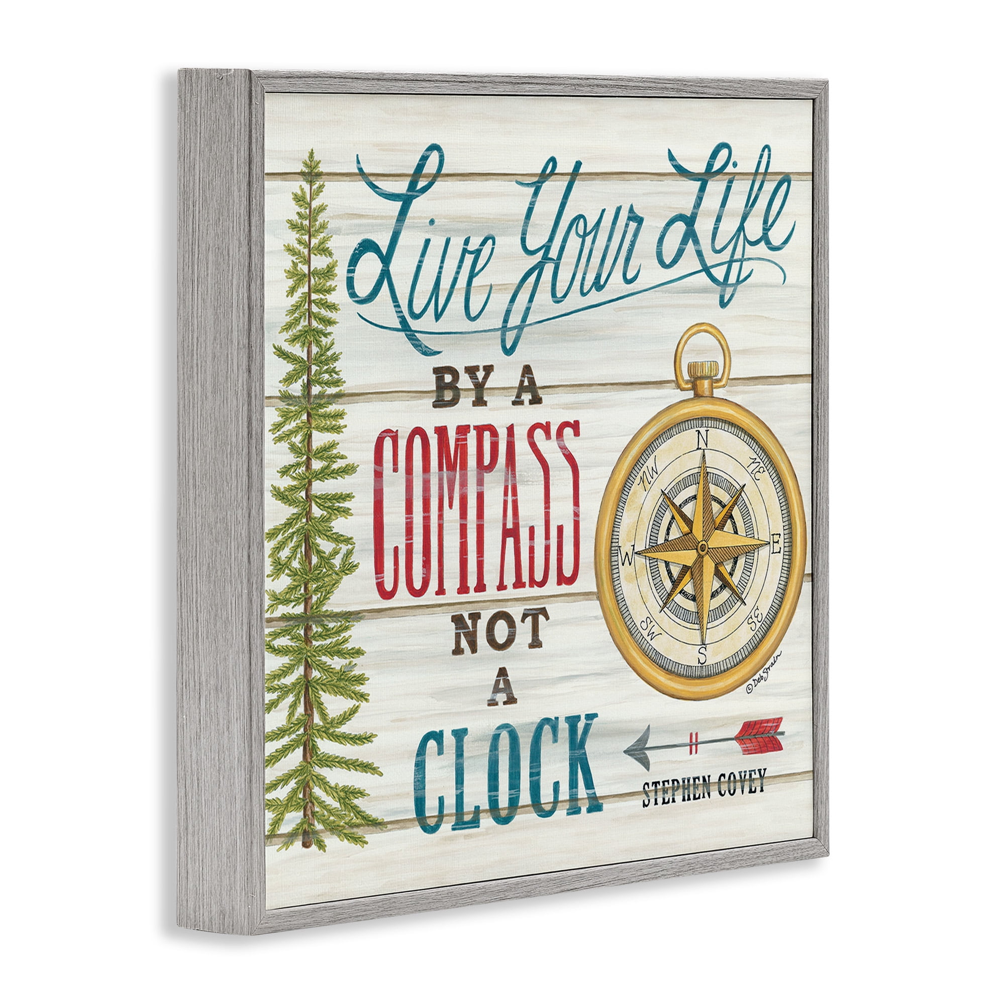 Stupell Industries Rustic Compass Adventure Phrase Typography Painting Gray Framed Art Print Wall Art, 17 x 17