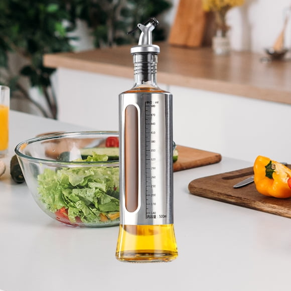 Botella dispensadora de aceite de acero inoxidable con escala de medición | Aceitera y vinagrera de cocina | Boquilla de apertura y cierre automáticos para un vertido preciso