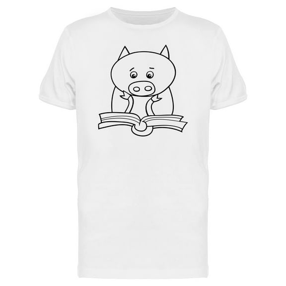 Adorable Pig Reading Cartoon Tee Men's -Image by Shutterstock
