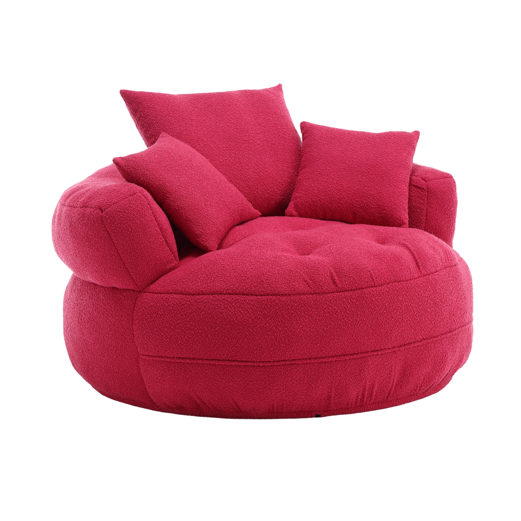 MOONMISS Boucle Upholstered Tufted Soft Barrel Accent Living Room Chair with Toss Pillows-Pink