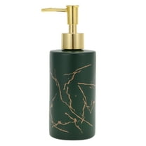 Unique Bargains 1 Pc Cylinder Marble Pattern Soap Dispenser 10.82oz Green Gold Tone