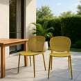 thumbnail image 2 of 2xhome Set of 2 Modern Pool Patio Chairs, Contemporary Plastic Armless Dining Accent Side Chairs for Indoor or Outdoor Use, Mustard Yellow, 2 of 11