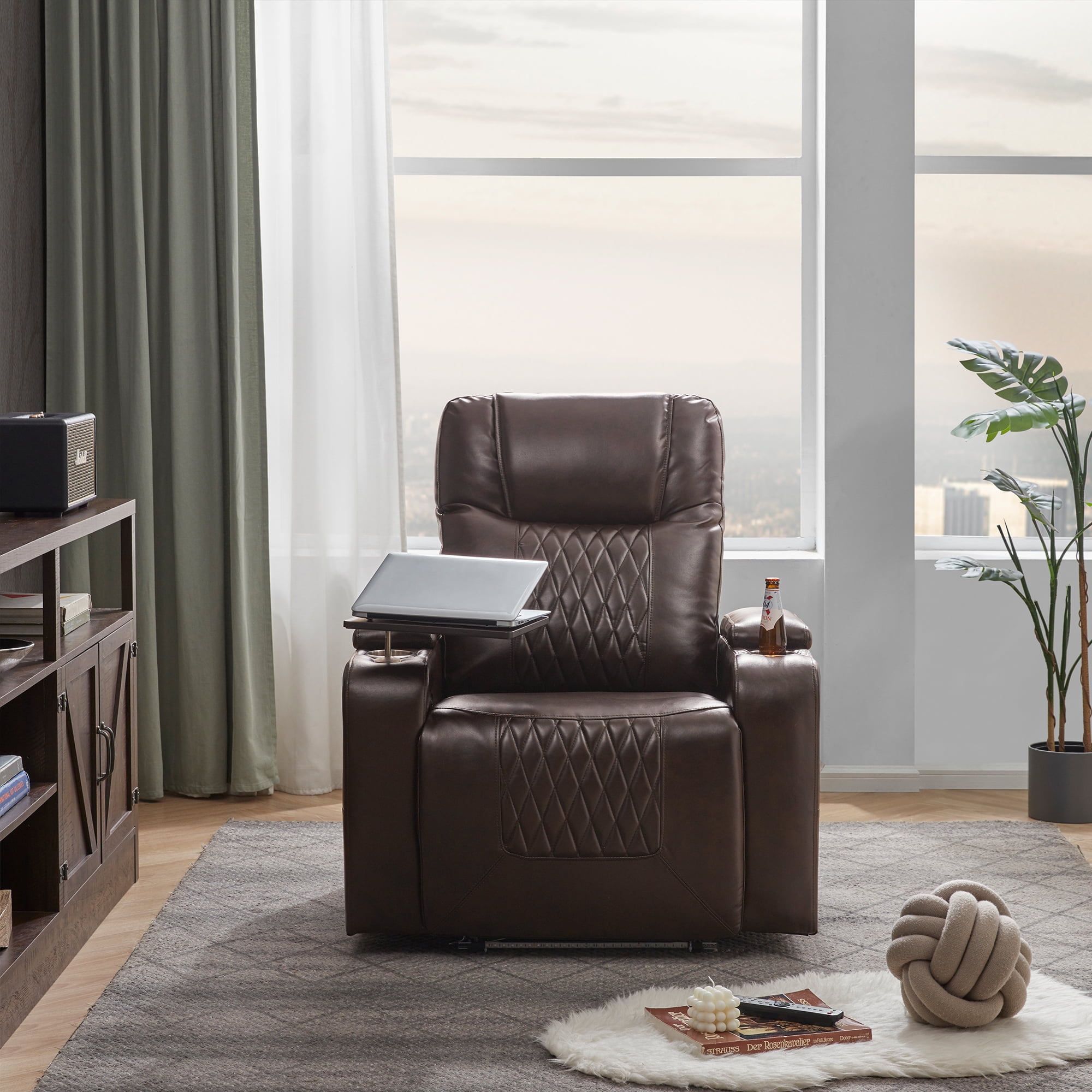 Euroco Modern Power Recliner Chair with USB Port, Swivel Tray Table, Hidden Arm Storage & Dual Cup Holders – Electric Reclining Seat for Living Room or Home Theater