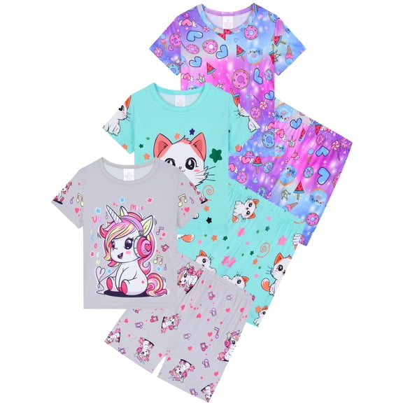 QEFJNO Kids Girls Pajamas Set 2 PCS Short Sleeve Top and Shorts Pants for Toddler Girls Unicorn Pjs Size 3-12Y
