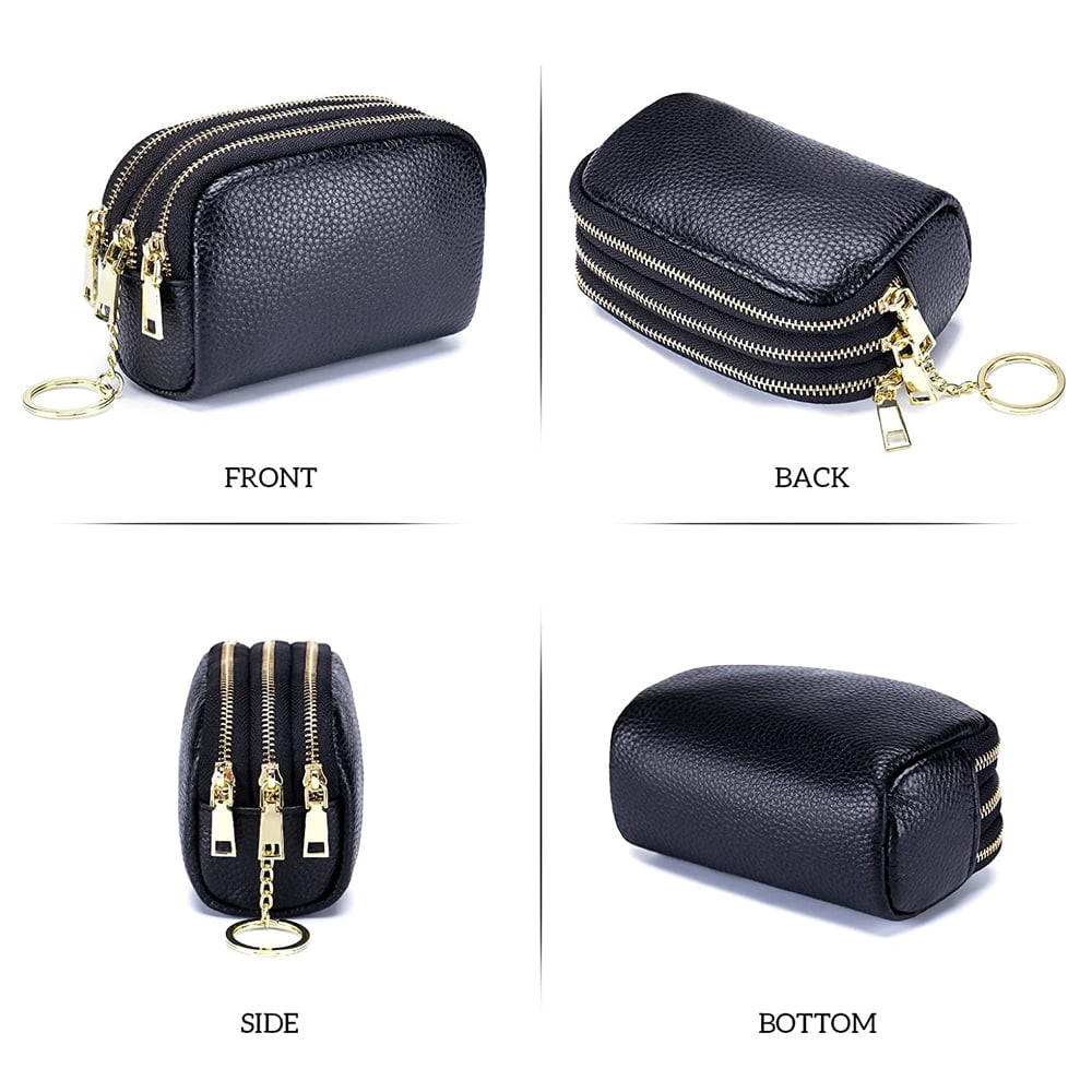 Zipper leather coin Purse Triple Capacity Change Pouch Small Travel Purse with key ring for women Walmart