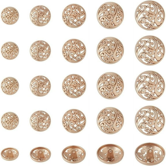 25pcs Retro Shank Buttons 15mm 17.5mm 20mm 22.5mm 25mm Light Gold Blazer Button with 1-Hole Hollow Floral Button Metal Button Set Round Buttons for Suits Uni