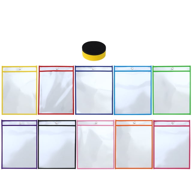 MasteelfCA Reusable PET Document Pouches Transparent Dry Erase Pouches Sewn Document Bag