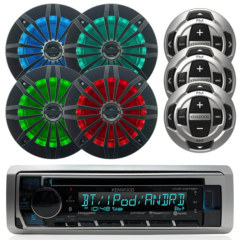 Kenwood Marine InDash Single DIN CD Bluetooth USB AUX Receiver, 4x Enrock 6.5" 2Way 180W