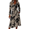 thumbnail image 3 of Women's Fall Boho Floral Print V-Neck Dress V Neck Vintage Long Sleeve Work Casual Dress Elegant Holiday Party Dresses, 3 of 5