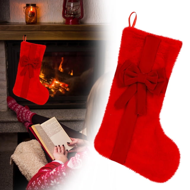 Décorations de Noël Hangs Bas de Noël Rouges Ornements Suspendus pour Cheminée Chaussettes en Peluche Bonbons avec Nœud en Velours Rouge pour Famille Décorations de Vacances de Noël