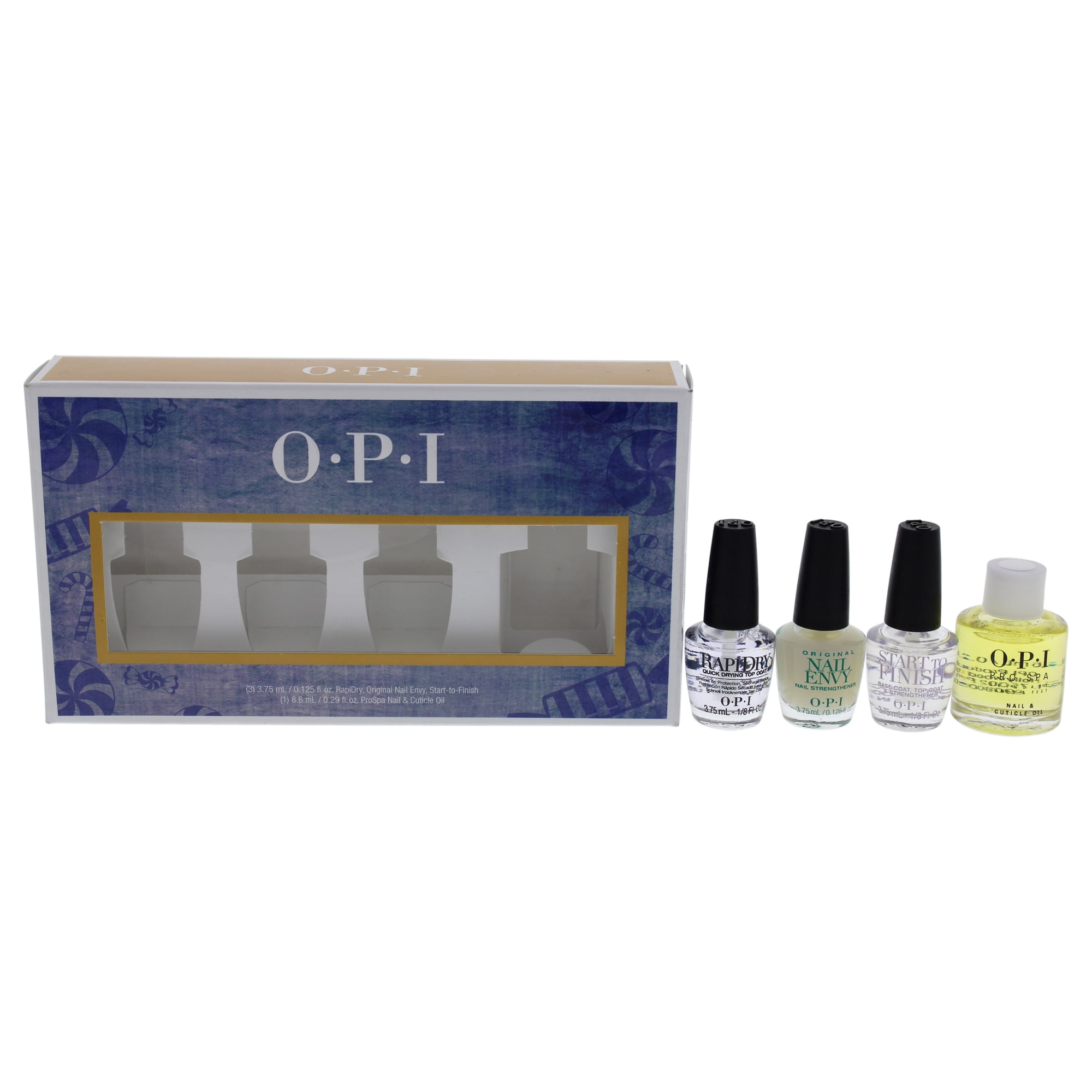 OPI Nutcracker Collection Nail Treatment Mini Set 0.12 oz RapiDry Top Coat, 0.12 oz Original Nail Envy Top Coat, 0.12 Start-to-Finish, 0.2 Pro Spa Nail and Cuticle Oil, Women, 4Pc
