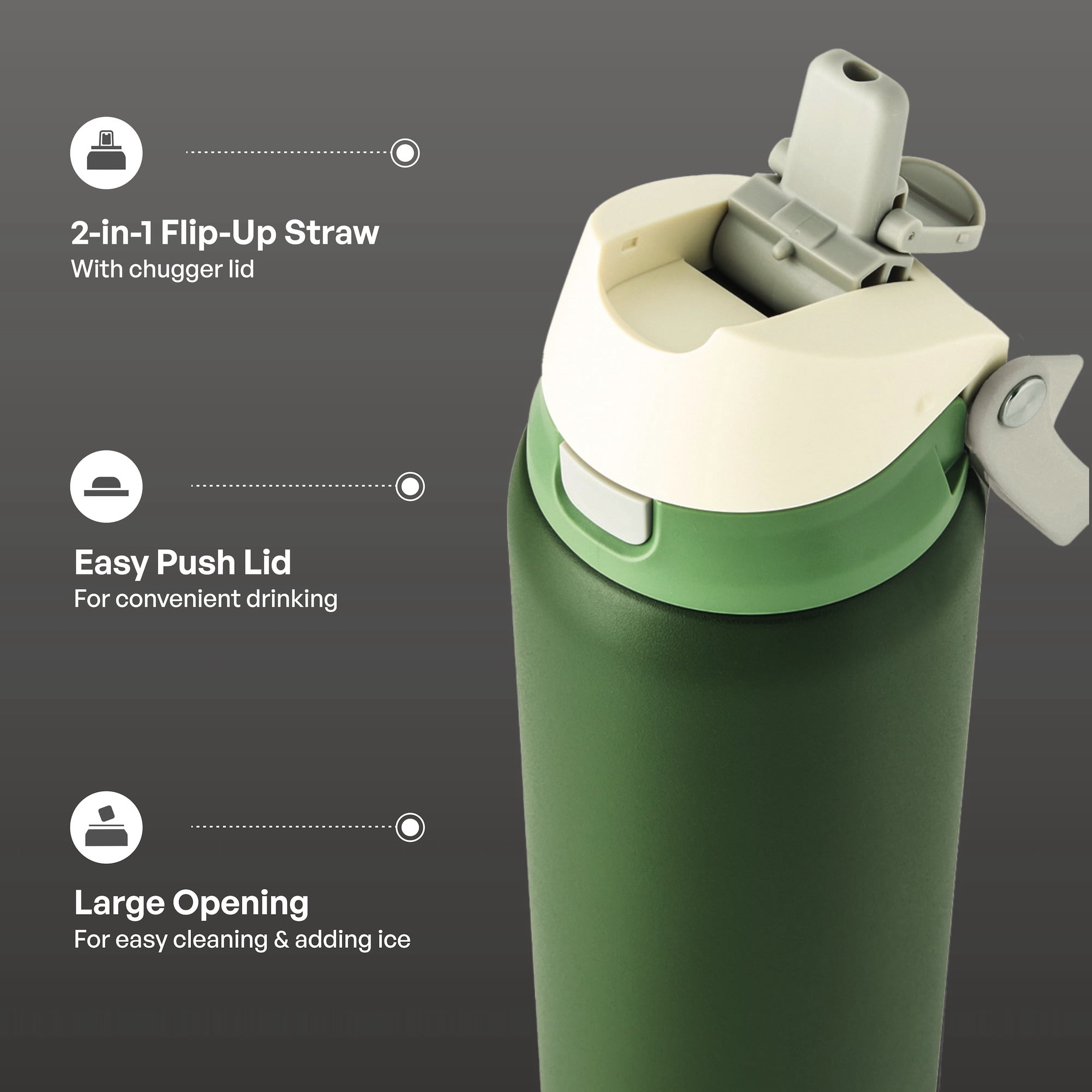 TAL 32oz Stainless Steel 2-in-1 Water Bottle with Straw and Chug Lid, Army