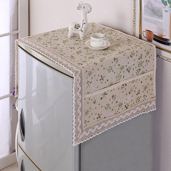 ERDOUY 1 new product cotton linen fabric refrigerator cover cloth, home appliance refrigerator cover cloth with storage bag dust cover 120 * 55cm (style 3- green)