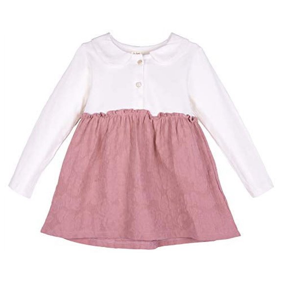 Girls Peter Pan Collar Dress Long Sleeve Tutu Swing Tunic Dresses 110 Pink