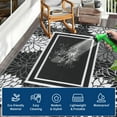 thumbnail image 6 of GlowSol 9'x12' Outdoor Rug Modern Bordered Floral Plastic Straw Rug Waterproof Reversible Mat Outdoor Rug for Camping Patio Picnic, Black White, 6 of 8