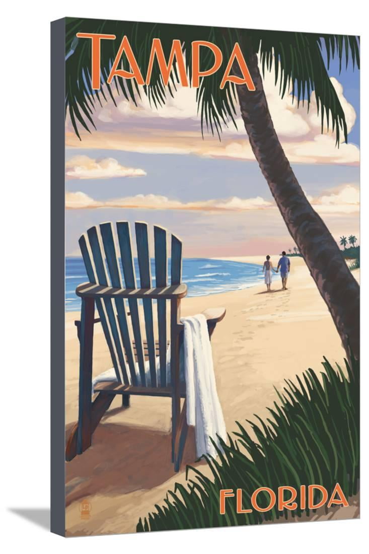 Tampa Florida Adirondack Chair On The Beach Stretched Canvas Print Wall Art By Lantern Press Com Beach Stretched Canvas Print Wall Art, Outdoor Furniture Tampa Florida