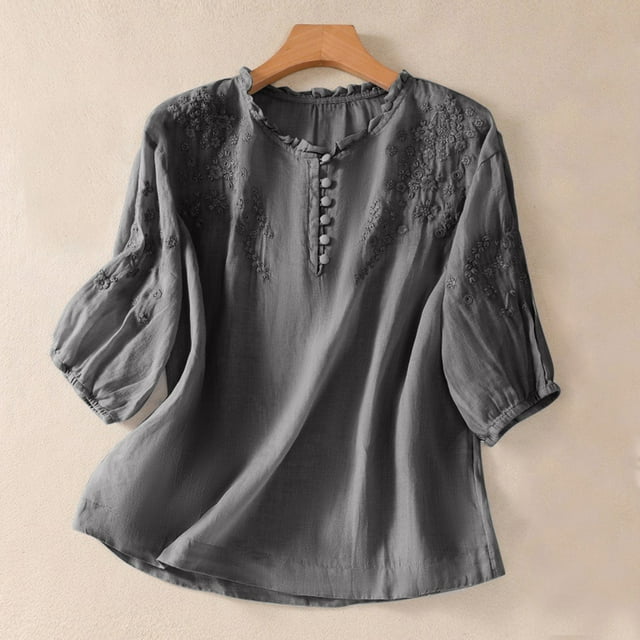 Hauts d'Été pour Femmes Décontractés à Manches Courtes, Col Rond, T-Shirts Amples d'Été, Blouse, Shorts pour Femmes