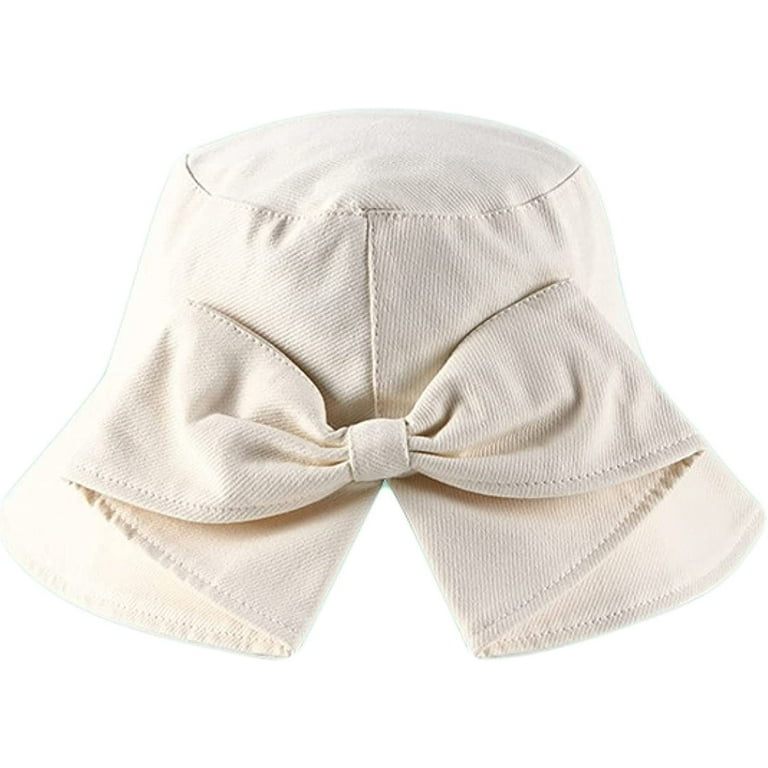 CoCopeaunts Summer Bucket Hats for Women Solid Color Cotton Packable Basin  Hat Charming Fisherman Hat with Bow Wide-Brimmed 