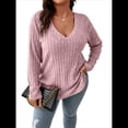 thumbnail image 2 of Suéter Informal de Punto con Cuello en V y Larga para Mujer, Talla Grande Rosa 5XL, 2 of 8