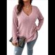 thumbnail image 2 of Suéter Informal de Punto con Cuello en V y Larga para Mujer, Talla Grande Rosa XXL, 2 of 8