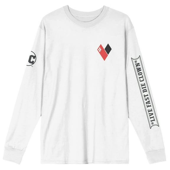 The Suicide Squad Movie Harley Quinn Diamond Bullseye Crew Neck Long Sleeve Men's White Tee-Medium