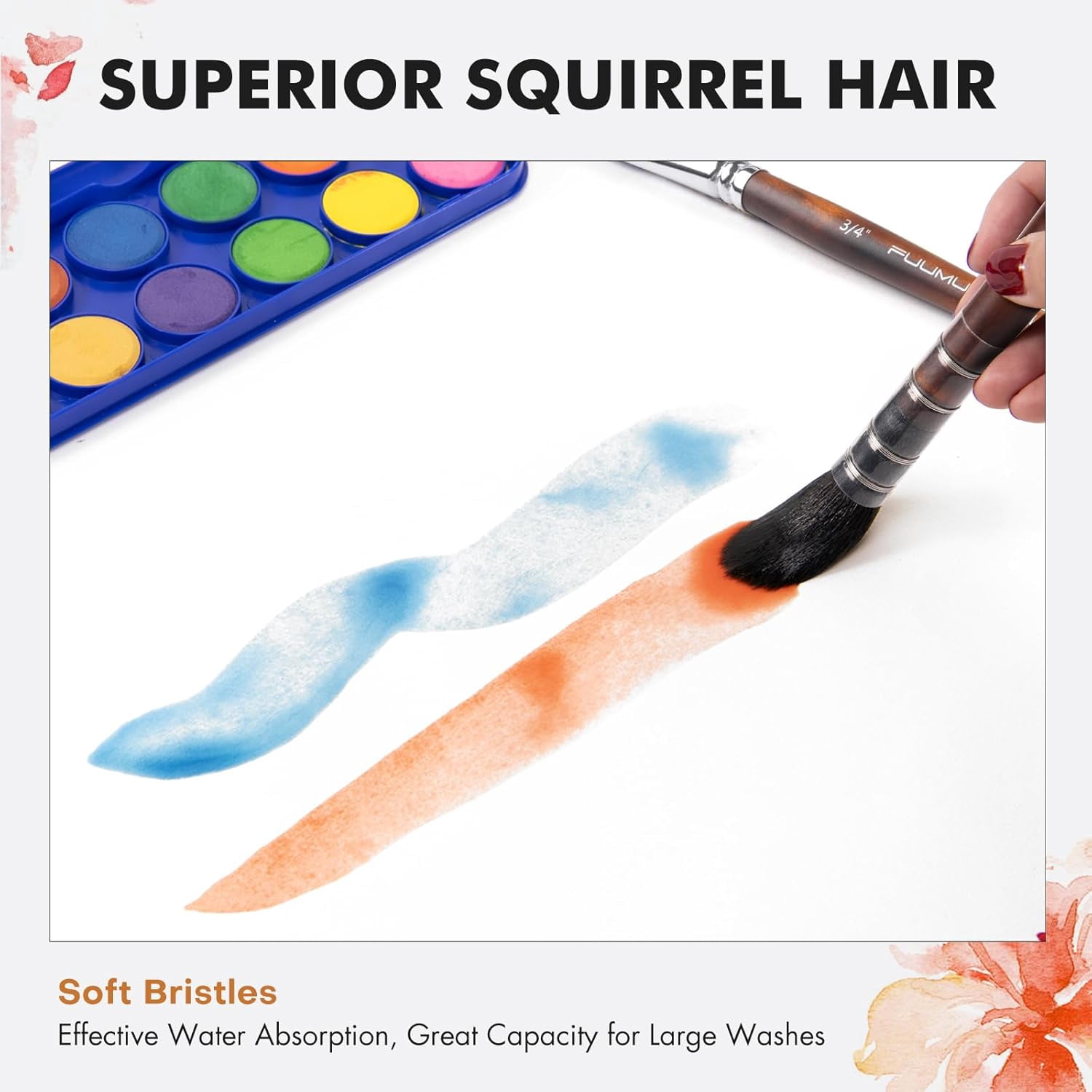 Watercolor Paint Brushes,9pcs Fuumuui Professional Sable Brushes & Natural Sable Mop Brush Set with Extended Needle,Round Point,Flat,Dagger,Quill Wash for Watercolor Gouache Inks