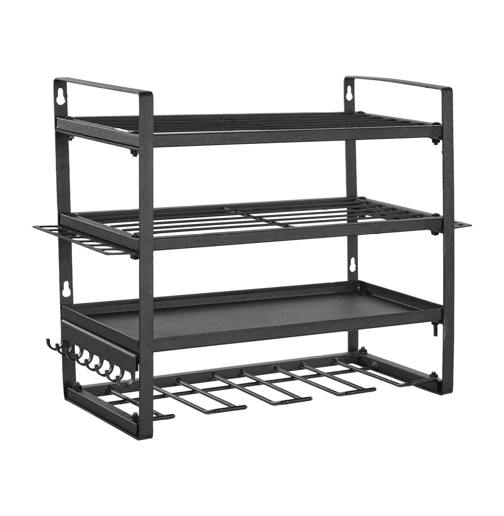 4 Layer Drill Holders Wall Mount, Heavy Duty Metal Organizers And Storage Rack For Garage Organization, Tools Shelves With Screwdriver Plier/Hammer Holder, Black, Power Tool Organizer - View #9