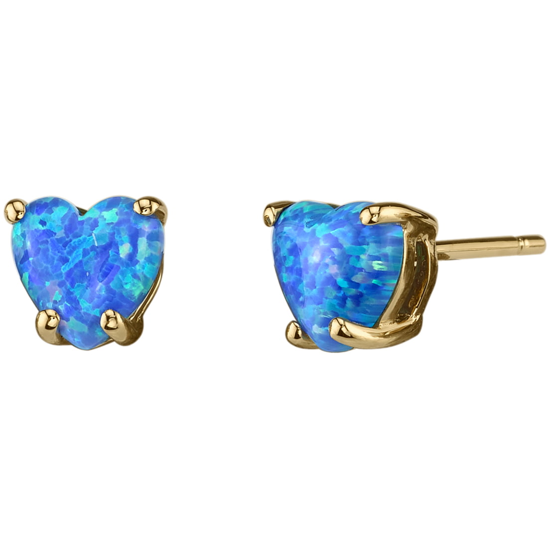 1 ct Heart Shape Created Blue Opal Stud Earrings in 14K Yellow Gold ...