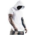thumbnail image 2 of Fanxing Mens Short Sleeve Hoodies Summer Athletic Workout T-Shirts with Hood Breathable Fitness Stretch Sunscreen Tops White,XL, 2 of 6