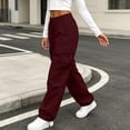 thumbnail image 3 of Axiiglly Cargo Pants for Women, Casual Drawstring Elastic Waist Wine Work Pants with Multi Pockets, Baggy Stretchy Straight Leg Hiking Streetwear, XXS-2XL, 3 of 9