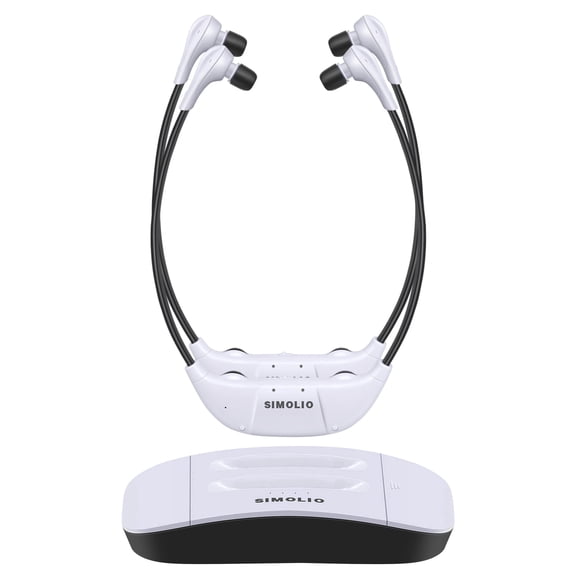 SIMOLIO Dual Wireless Headphones for TV Watching with Spare Battery for Seniors, Tone and Balance Control, Ambient Sound Listener, By-pass, 164 ft Range, No Audio Delay, SM-824D2